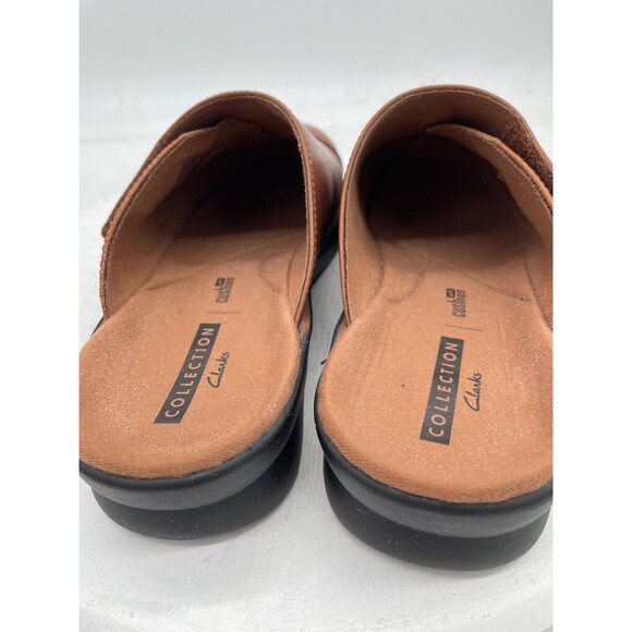 CLARKS Brown Leather Textured Vamp Patty Tanya Mule Clog Size 9 W - Picture 13 of 14